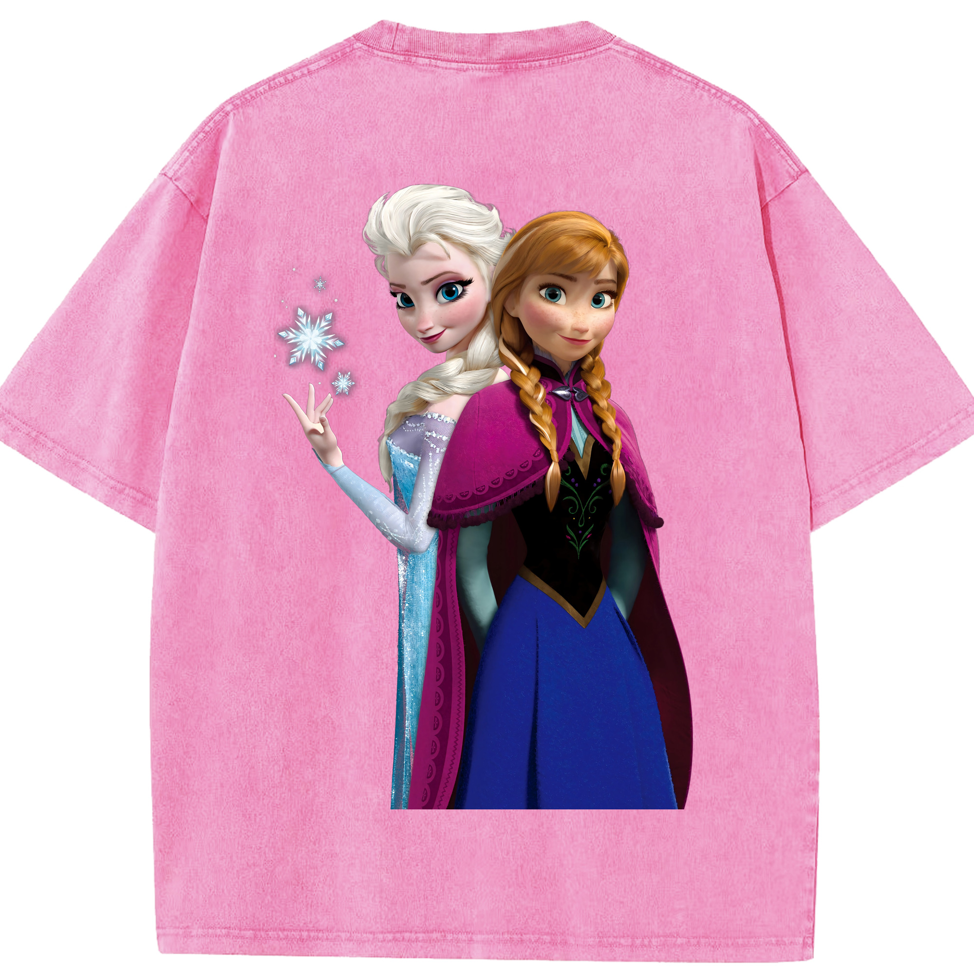 （画像用） アナと雪の女王 アンナ エルサ Frozen Anna Elsa 綿100% ヴィンテージ風 半袖Tシャツ（背面プリント）
